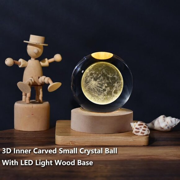 3D Moon Model Crystal Ball, Laser Engraved Planet Model Astronomy Sphere Decor, - Picture 2 of 7